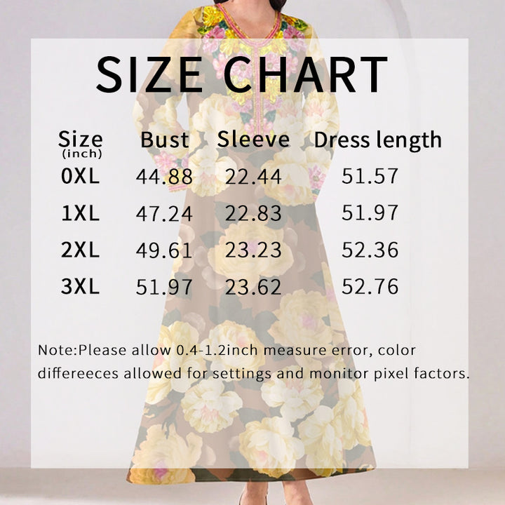 Women's Vibrant Floral Print V-Neck Long Sleeve Maxi Dress Elegant Bohemian A-Line Long Dress - ZEYTONCART