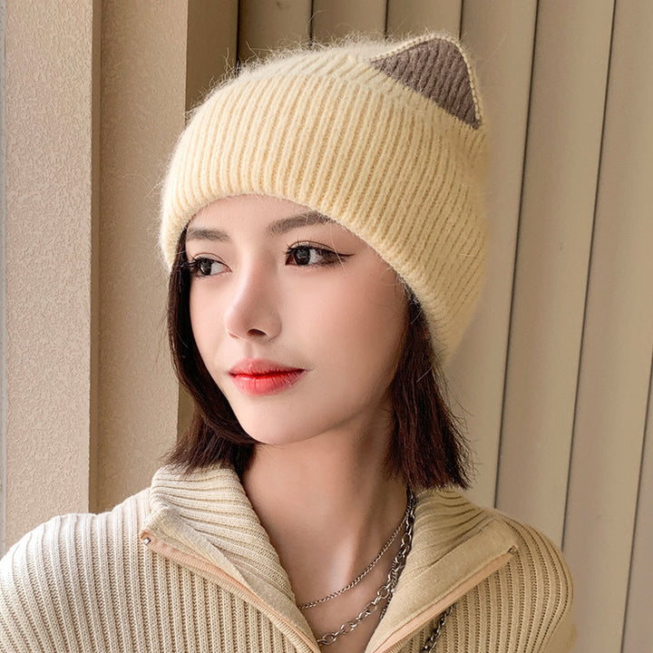Cat Ears Woolen Knitted Hat Women's Spring And Autumn Winter Korean Style - ZEYTONCART