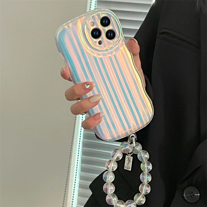 Laser Wave Silicone Phone Case Gradient Laser Stripes Bracelet Case For 14 13 12 11 Pro Max Plus Bead Chain - ZEYTONCART