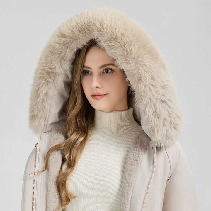 Women's Winter Fur-Lined Hooded Parka Coat Mid Length Down - ZEYTONCART