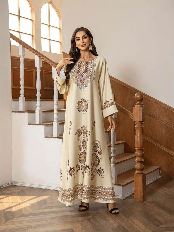 Elegant Floral Printed Abaya Middle Eastern Muslim Clothing For Women - ZEYTONCART