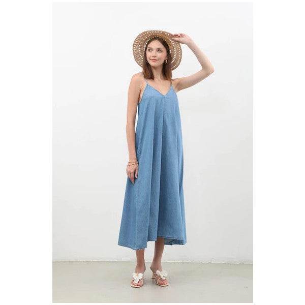 Women's Thin Strapped Jean Dress - ZEYTONCART