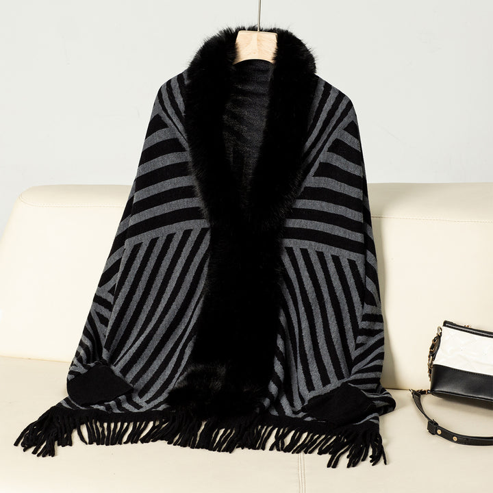 European And American Fall Winter Fashion Striped Tassel Knitted Shawl Cape - ZEYTONCART