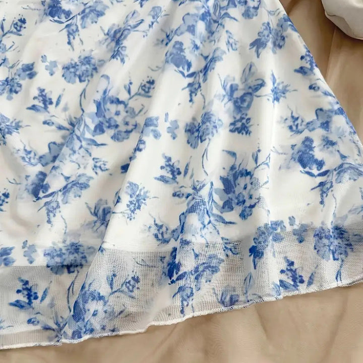 Women's Boho Floral Print Mini Dress Spaghetti Strap Ruched Ruffle Hem Vacation Sundresses - ZEYTONCART