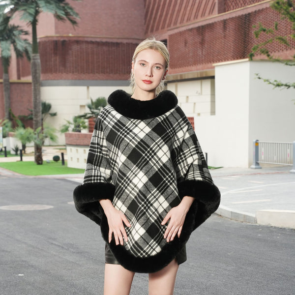 Elegant Autumn And Winter Warm Cloak Fleece-lined Thickened Fur Shawl - ZEYTONCART