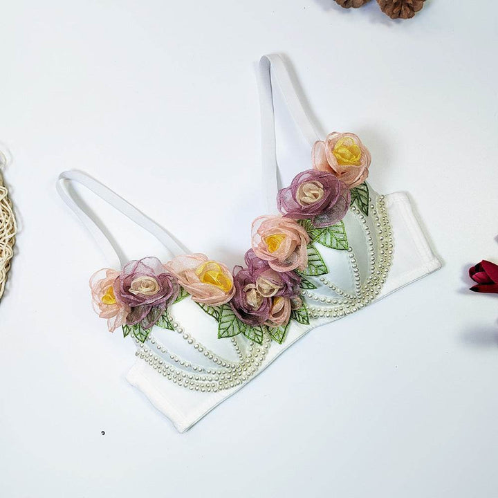 Short Three-dimensional Flower Fishbone Corset - ZEYTONCART