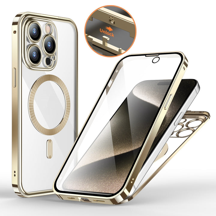 Anti-Privacy Metal Buckle Magnetic Support Wireless Charging Double-Sided Lens Full Cover Phone Case Protective Cover - ZEYTONCART