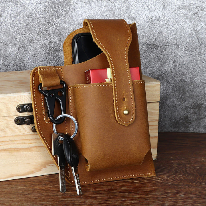 Men's Retro Leather Phone Hanging Belt Bag - ZEYTONCART