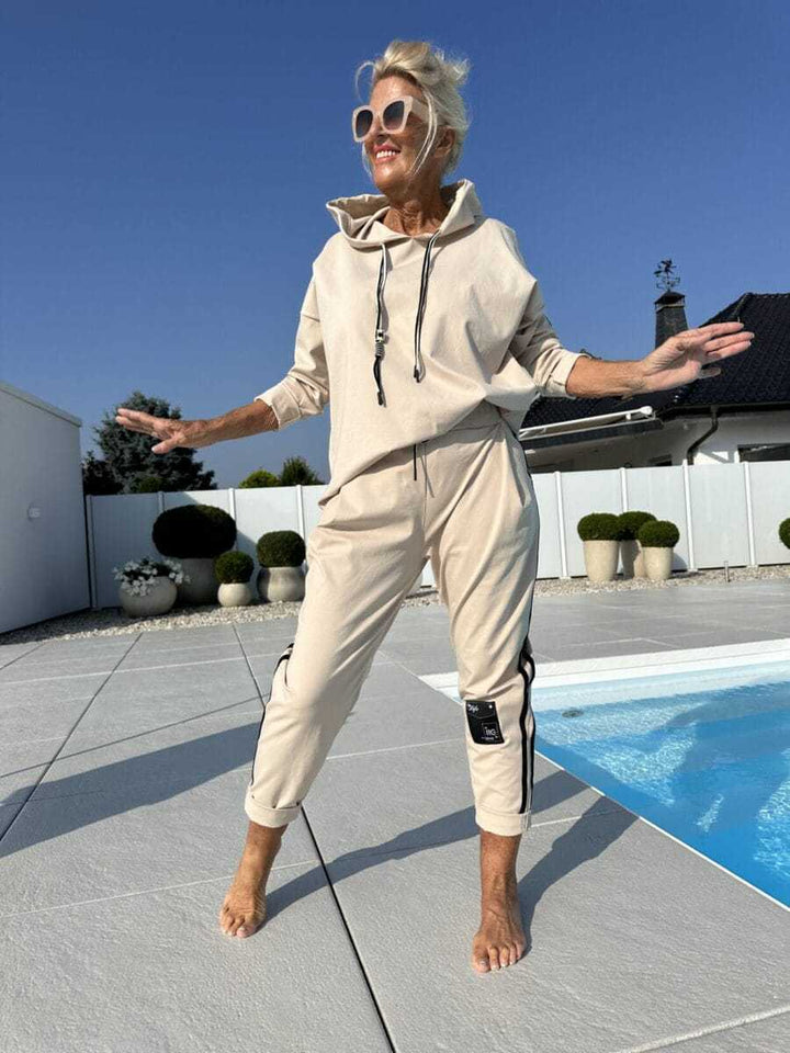 Round Neck Long Sleeve Braiding Stitching Trousers Suit - ZEYTONCART