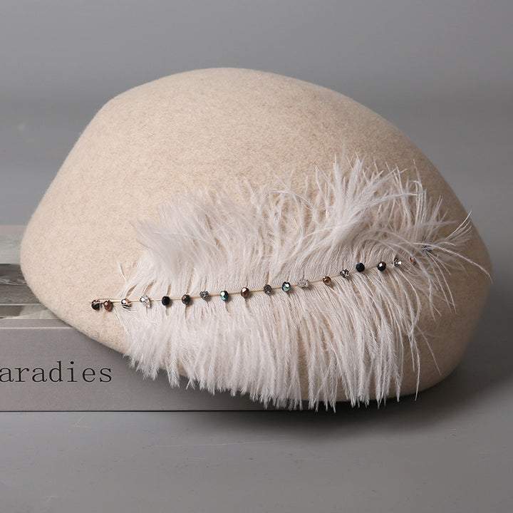 Autumn And Winter Retro Style Feather Decorative Wool Beret - ZEYTONCART