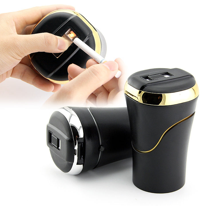 Push-pull Lighter Accessories Smokeless Detachable USB Rechargable Car Ashtray Home Portable Smell Proof With Lid LED Blue Light - ZEYTONCART