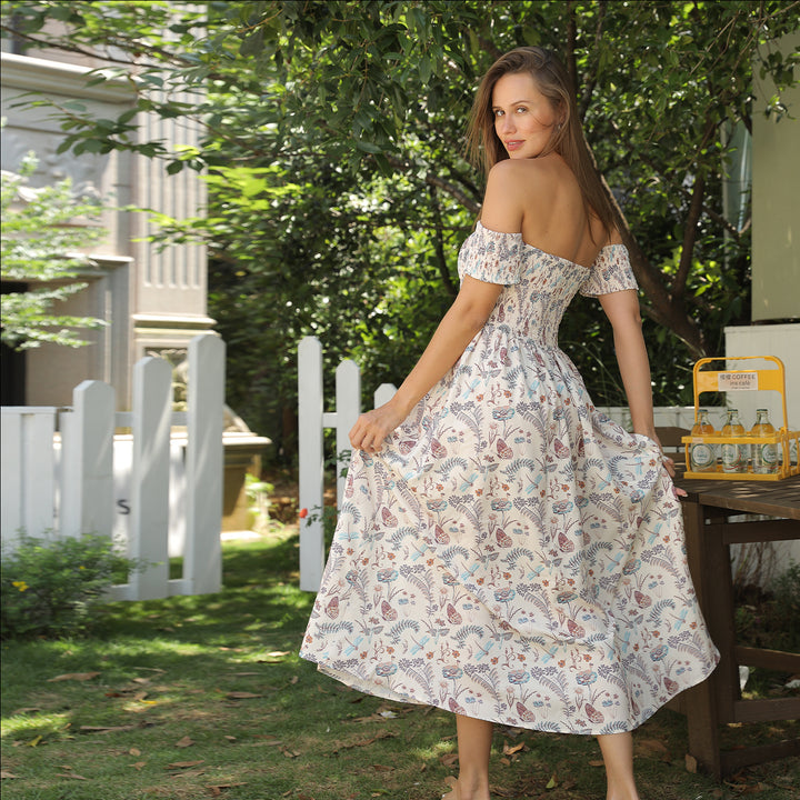 Women's Off Shoulder Strapless Floral Dress - ZEYTONCART