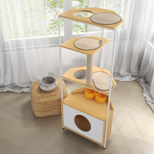 Cat Apartment With Feeding Station And Climbing Platform, Pet Furniture For Indoor Cats - ZEYTONCART