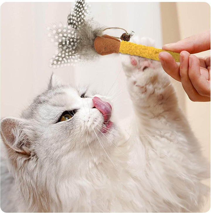 Cat Chew Sticks Catnip Chew Toys With Feather Funny Cat Feather Toys Silvervine Sticks For Cats Teeth Cleaning Chewing Relax - ZEYTONCART