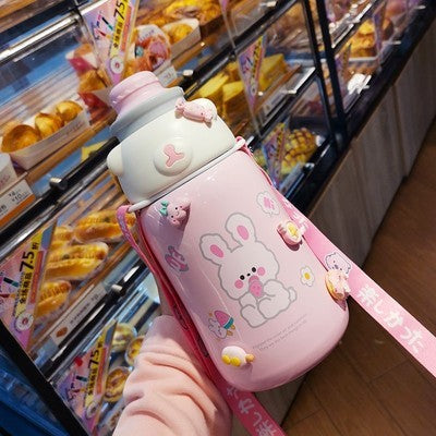 Women's Water Cup Thermos With Straw To Hug Bear Large Capacity And High Value - ZEYTONCART