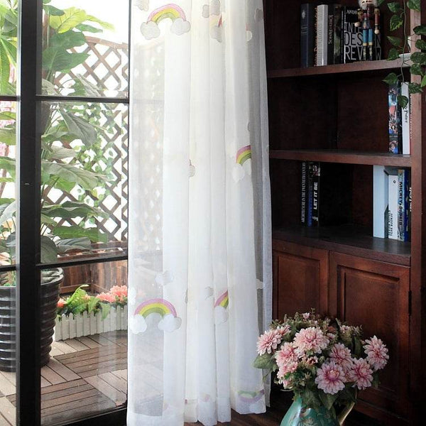 Rainbow Mesh Curtains French Pastoral Embroidery Yarn - ZEYTONCART