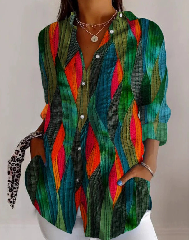 Lapel Casual Women's Creative Vintage Floral Floral Shirt - ZEYTONCART