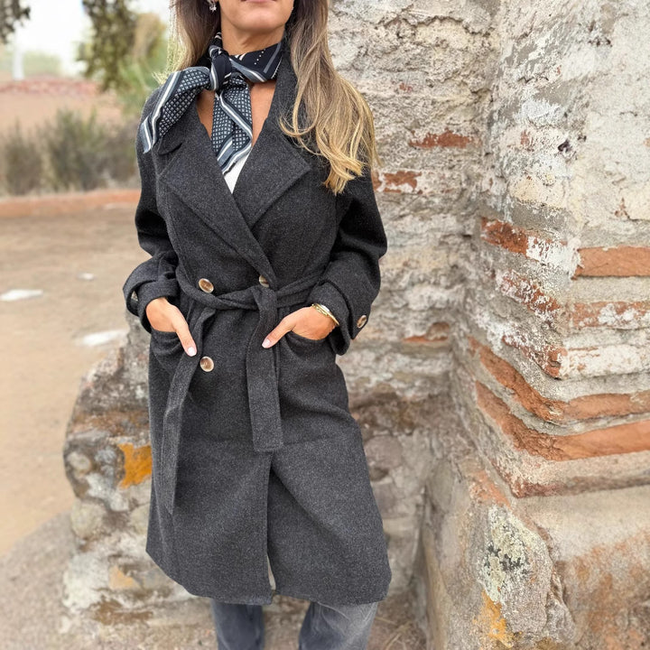 Autumn And Winter Lacing Cardigan Casual Long Sleeve Lapel Woolen Pocket Coat Women - ZEYTONCART