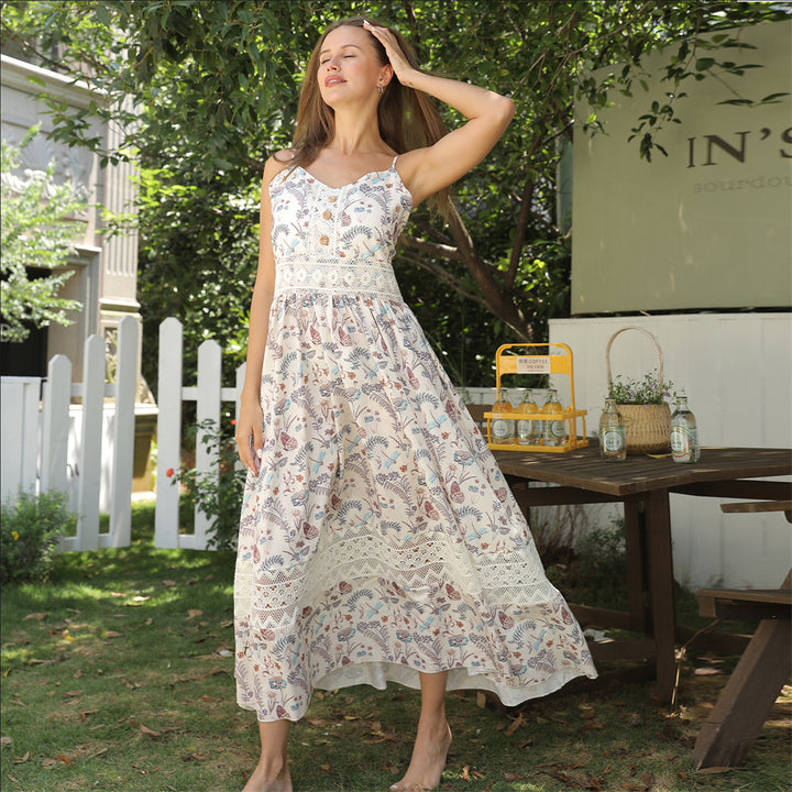 Women's Sleeveless Suspender Floral Dress - ZEYTONCART