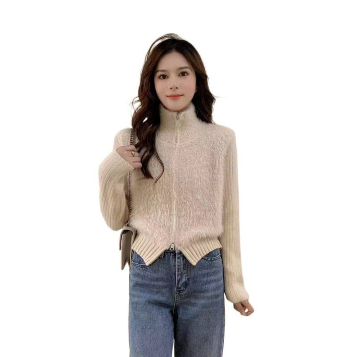 Autumn And Winter Stitching Zip Knitted Sweater - ZEYTONCART
