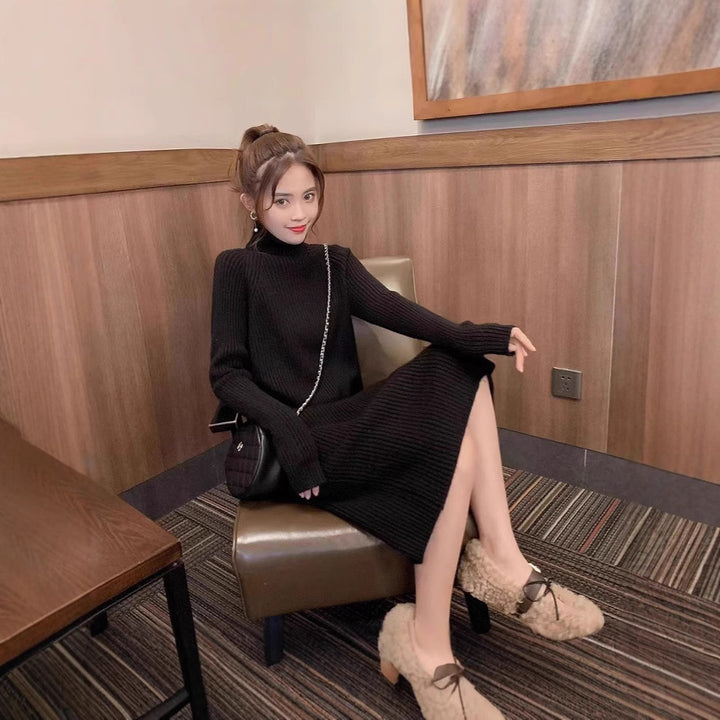 Mid-length High Collar Sweater Dress Women's Thickened Autumn And Winter Loose - ZEYTONCART
