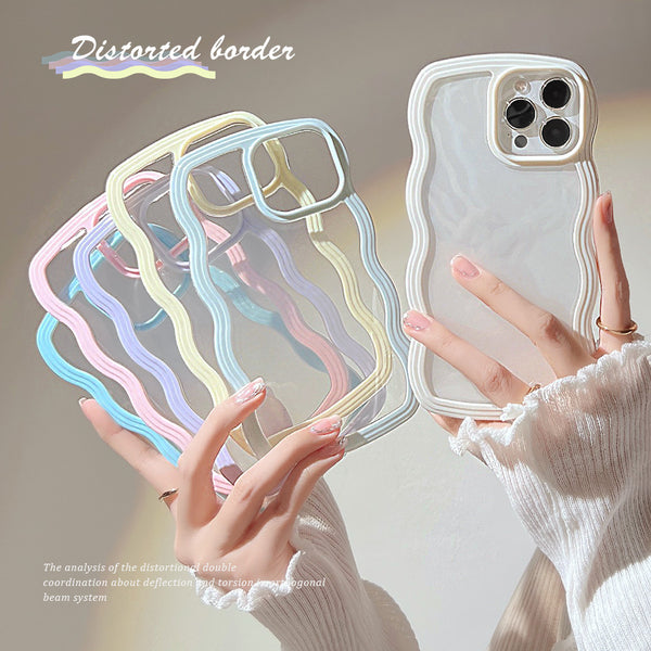 Wave Border Mobile Phone Case Solid Color Simple Candy Color - ZEYTONCART