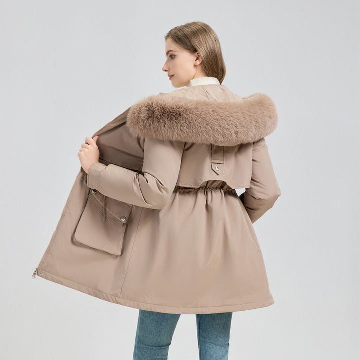 Women's Winter Fur-Lined Hooded Parka Coat Mid Length Down - ZEYTONCART