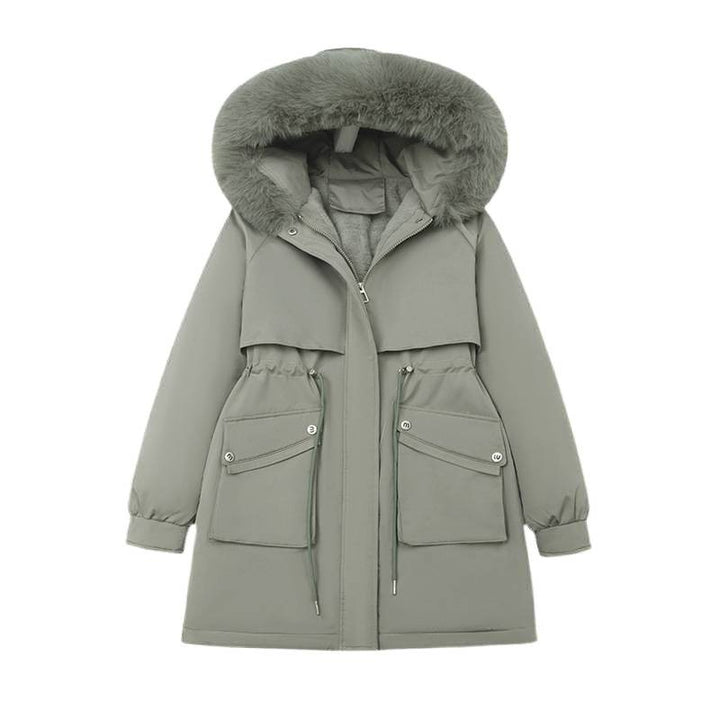 Women's Winter Fur-Lined Hooded Parka Coat Mid Length Down - ZEYTONCART