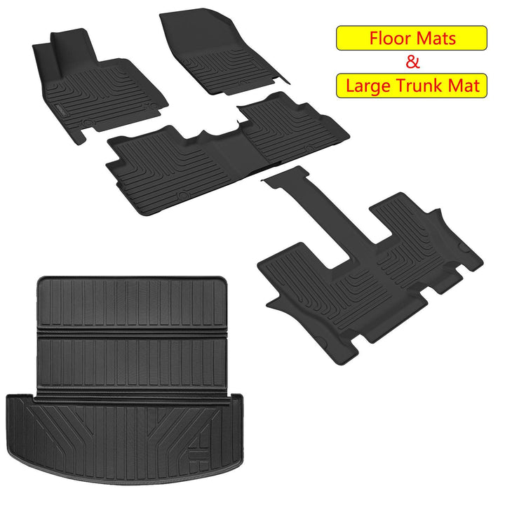 Floor Mats & Large Cargo Liners Compatible For 2020 2021 2022 2023 2024 2025 Kia Telluride 7-Seat 3 Row Floor Liners And Trunk Mat Rubber Mats Accessories-Black - ZEYTONCART