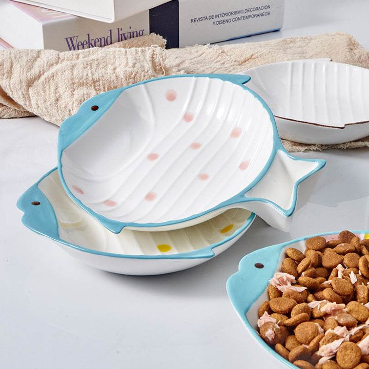 Fish-shaped Ceramic Plate Cat Food Feeding Bowl - ZEYTONCART