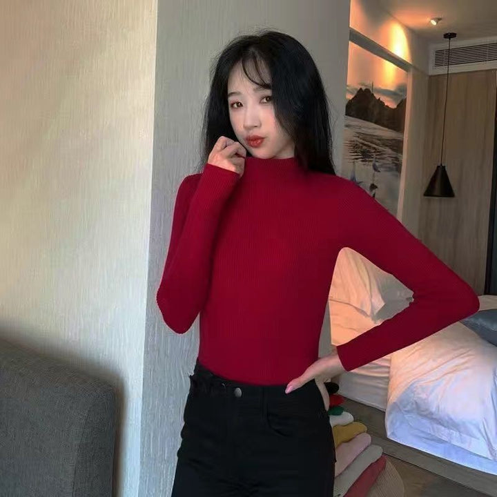 Autumn And Winter New Half Turtleneck Slim Fit Long Sleeve Inner Wear Knitwear For Women - ZEYTONCART