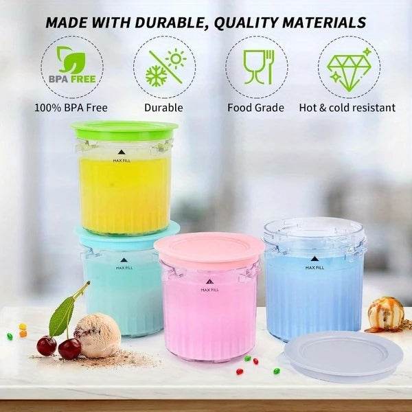 4 Pack Ice Cream Pints And Lids Compatible With Ninja Creami Breeze Ice Cream Makers, BPA-Free, Dishwasher Safe, For Nc299 300 301 Not For Nc100 - ZEYTONCART