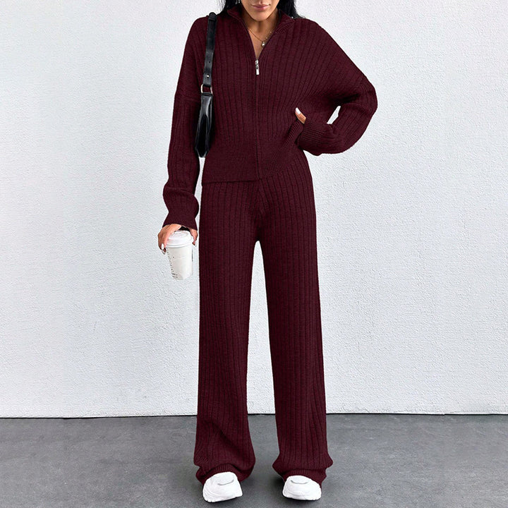 Autumn And Winter New European And American Women's Casual Loose Zip Top And Trousers Two-piece Set - ZEYTONCART