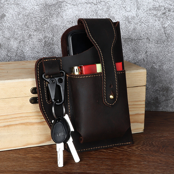 Men's Retro Leather Phone Hanging Belt Bag - ZEYTONCART