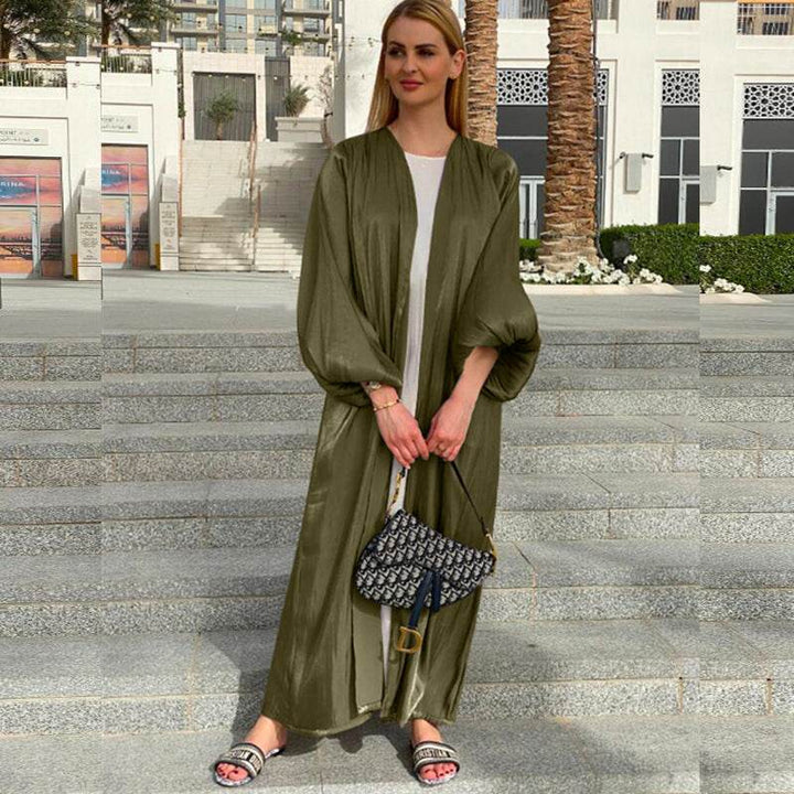 Eid Muslim Abaya Dress Kimono For Women Fashion Shining Silklike Summer Abayas Cardigan Puff Sleeve Dubai Turkey Clothes - ZEYTONCART