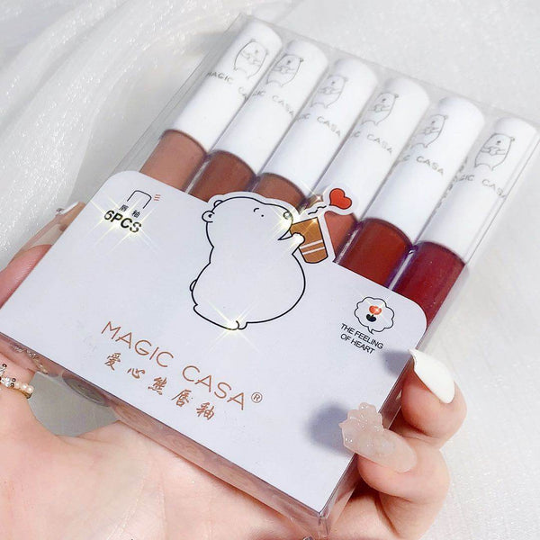MAGIC CASA Love Bear Lip Lacquer Six Sets Not Easy To Fade Lipstick Matte Moisturizing Lip Mud Cross-border Makeup - ZEYTONCART