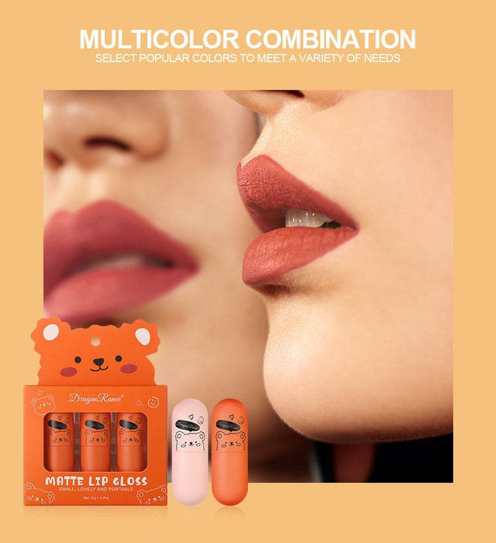 Fog Lip Dew Three Small Sets Of Boxes Matte Lip Glaze Matte Bear Lipstick No Stain On Cup - ZEYTONCART