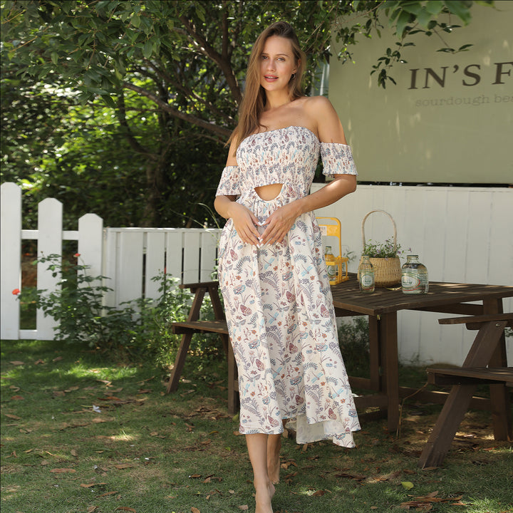 Women's Off Shoulder Strapless Floral Dress - ZEYTONCART