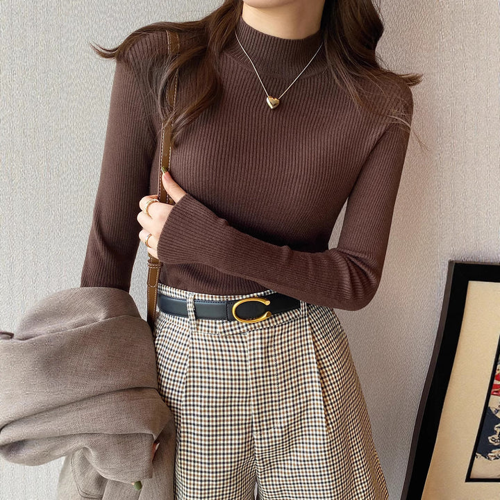 Autumn And Winter New Half Turtleneck Slim Fit Long Sleeve Inner Wear Knitwear For Women - ZEYTONCART