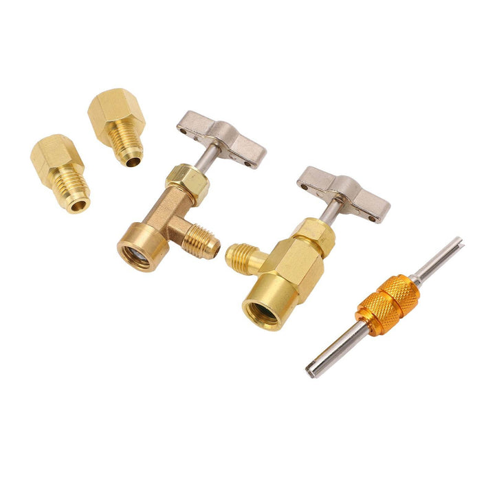 R134A Self Sealing Can Tap Valve Brass Puncture Style Dispenser Valve with Refrigerant Tank Adapters for Air Condition - ZEYTONCART