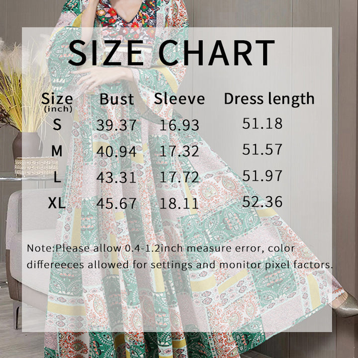 Women's Boho Maxi Dress 3 4 Sleeve V Neck Floral Embroidered Elegant A-Line Dress - ZEYTONCART