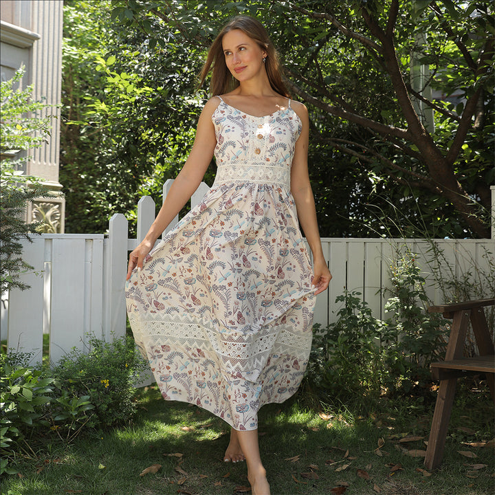 Women's Sleeveless Suspender Floral Dress - ZEYTONCART