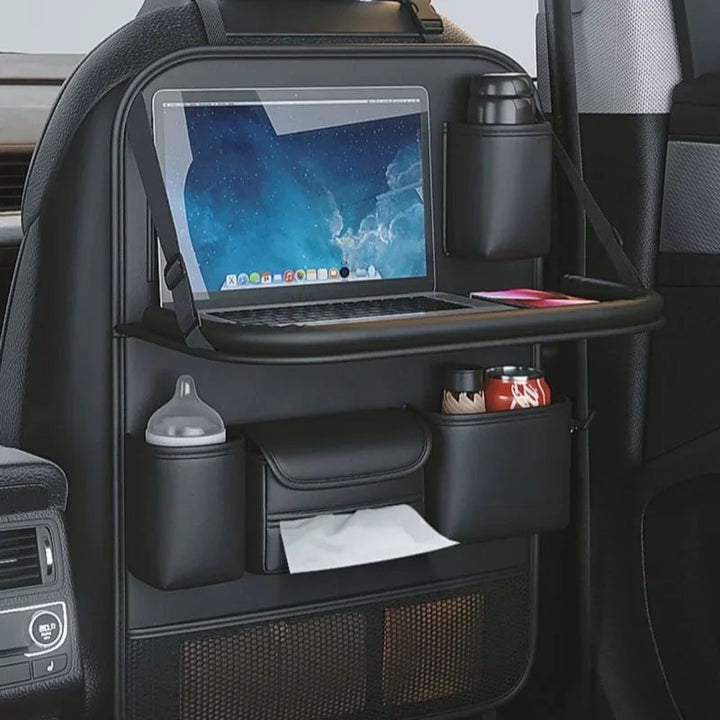 Car Seat Storage Bag Auto Back Seat Back Organizer With Foldable Table Tray PU Leather Tablet Holder Tissue Box Car Accessories - ZEYTONCART