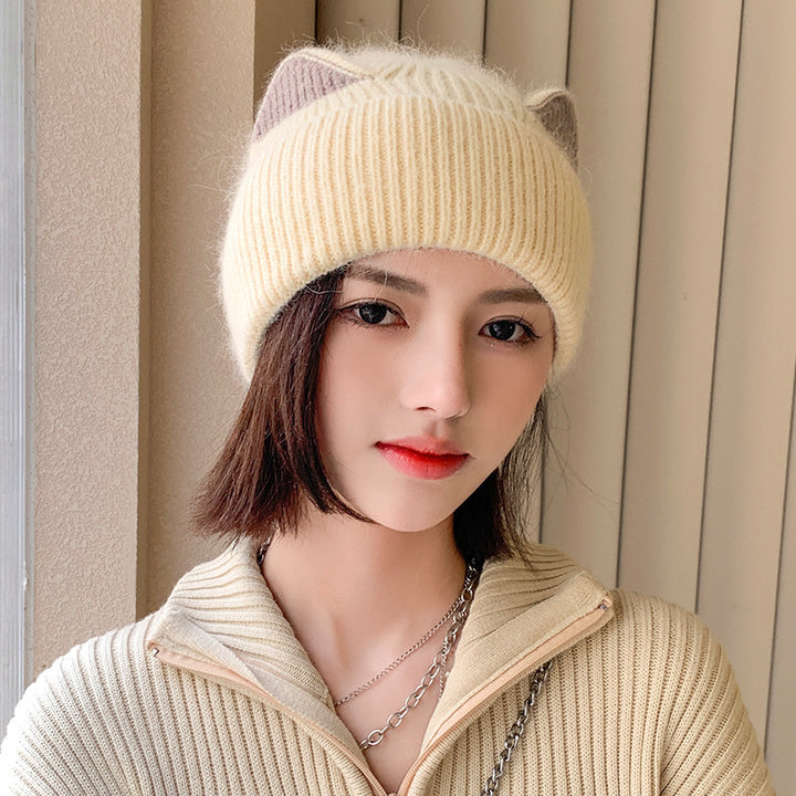 Cat Ears Woolen Knitted Hat Women's Spring And Autumn Winter Korean Style - ZEYTONCART