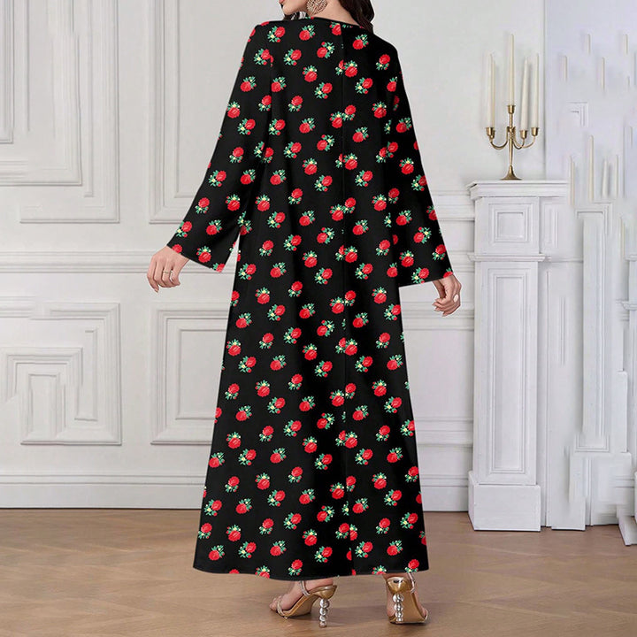 Women's Plus Size Ethnic Maxi Dress - Bohemian Embroidered Floral Print V-Neck Retro Long Dress - ZEYTONCART