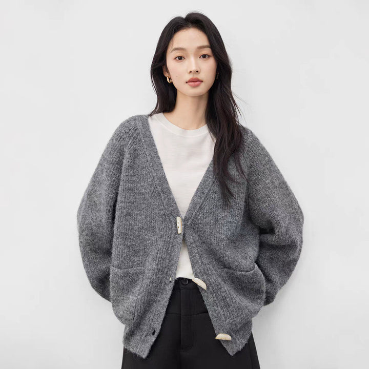 Winter New Horn Button Loose Sweater Coat - ZEYTONCART