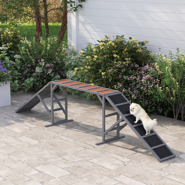 Dog Agility Equipment Ramp With Safety Bar, Non-slip Surface, For Walk And Pause Training, Gray - ZEYTONCART
