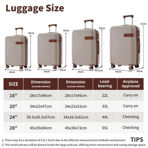 4 Piece Luggage Set With Compression Packing Cubes For Suitcase Expanable Spinner Wheels Lightweight Suitcase With TSA Lock 16 IN 20IN 24IN 28IN - ZEYTONCART