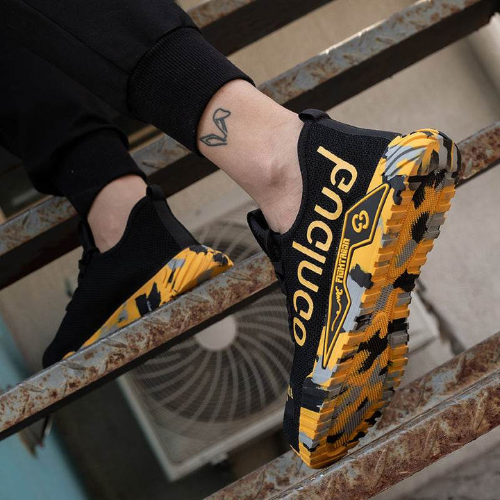 Indestructible Steel Toe Work Shoes For Men Letter Print Puncture Proof Sneakers - ZEYTONCART