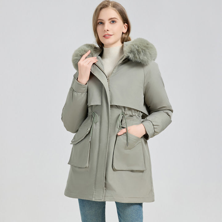 Women's Winter Fur-Lined Hooded Parka Coat Mid Length Down - ZEYTONCART